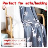 Buryeah 6 Pack Sherpa Fleece Christmas Throw Blankets Double-Layer Fabric Soft 50 x 60 Inch Holiday Blanket Bulk with Santa Claus Reindeer Snowman Xmas Tree Print for Couch Sofa Decor (Gray Deer)