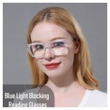 MMOWW Oversized Reading Glasses for Women 4 Pairs Oprah Style Blue Light Blocking Computer Readers Clear+Purple+Blue+Red+1.0
