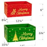 Red Co. Set of 2 Red and Green Decorative Nesting Wooden Merry Christmas Storage Crate Organizers with Golden Lettering
