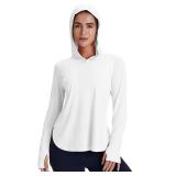 Women's Rash Guard Long Sleeve UV Sun Protection Shirts with Thin Hoodie UPF 50+ Lightweight SPF Tops for Hiking, Large