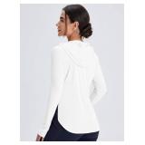 Women's Rash Guard Long Sleeve UV Sun Protection Shirts with Thin Hoodie UPF 50+ Lightweight SPF Tops for Hiking, Large