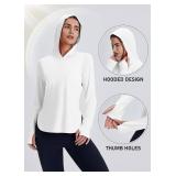 Women's Rash Guard Long Sleeve UV Sun Protection Shirts with Thin Hoodie UPF 50+ Lightweight SPF Tops for Hiking, Large