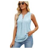 Sleeveless Tops for Women Dressy Casual Summer Blouses Trendy Eyelet Office Work Shirts, Small
