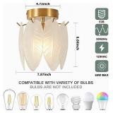 2 Packs Gold Semi Flush Mount Ceiling Light Fixtures Glass Vintage Hallway Light Fixture, Indoor Close to Ceiling Lamp for Hallway Entryway Kitchen, Bulb Not Included (Feather)