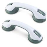 2PCS Shower Handle Grab Bars Bathroom and Showers Bars Safety with Locking latches for Handicap, Elderly, Injury, Kid, Senior Assist Bath Handle Suction Bar Handles, Non Skid (White and Green)