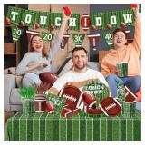 Football Party Decorations, Football Plates Napkins Tablecloth Banner Touch Down Football Party Supplies Kit for Football Game Day Tailgate Party, Football Birthday Party Decorations, Serve 25