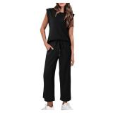 CHICZONE Two Piece Summer Sets for Women Casual Travel Vacation Outfits Wide Leg Crop Pants Lounge Sets Size XL