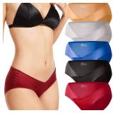 5Pack Silk Underwear for Women Sexy Bikini Panties Low Rise Soft V-Waist Cheeky Thongs for Women Size Medium