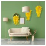 RECUTMS 4 Pack Artificial Hanging Plants Fake Eucalyptus Leaf Greenery Vine Plant UV Resistant Plastic Wall Decor for Ivy Patio Office Shelf Wedding (Pure Yellow)