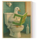 InSimSea Framed Canvas Wall Art Prints, Bathroom Wall Decor, Funny Reading Pigeon Toilet Paintings, Retro Trendy Relaxation Humor Aesthetic Restroom Small Shelf Decor, 12x16inch