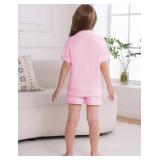Veseacky Big Girls Summer Pajamas Set-100% Cotton Loungewear Cute Nighty Short Sleeve and Pant Sleepwear Light Pink 10-11 Years
