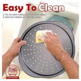 Unokit Pizza Pan for Oven - 13' 2PCS Round Carbon Steel Pizza Pan, Non-Stick Pizza Tray with Perforated Holes and Grip Handles, Dishwasher Safe, Grey