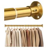 Closet Rods for Hanging Clothes, 17-40 Inch Heavy Duty and Stepless Adjustable Closet Poles, Stainless Steel Closet Hanging Rod for Closet, Wardrobes, Laundry Room, Bathroom, RV (Gold)