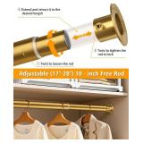 Closet Rods for Hanging Clothes, 17-40 Inch Heavy Duty and Stepless Adjustable Closet Poles, Stainless Steel Closet Hanging Rod for Closet, Wardrobes, Laundry Room, Bathroom, RV (Gold)