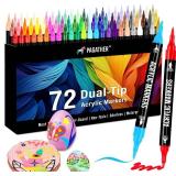 72 Colors Acrylic Paint Markers, Dual Tip with Fine Tip and Brush Tip Pens for Stone, Wood, Calligraphy, Canvas, Ceramic, Metal, Glass, Rock Painting, DIY Crafts
