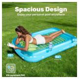 SLOOSH Inflatable Tanning Pool Lounger Float, 70' x 46' Pool Floats Adult with Pillow, 4 in 1 Suntan Tub Raft Floatie,Sunbathing Bed Lounge for Water Blow Up Kids Ball Pit Party Gifts, L-Blue Green