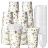 Snowflake Disposable Coffee Cups with Lids Hot Cold Beverage Coffee Cups for Winter Valentine's Day Christmas Party Tea Cafe Home Restaurant Picnic Drinking(240 Pcs,12 oz)