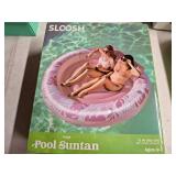 SLOOSH Inflatable Tanning Pool Lounger Float, 72' x 56' Pool Floats Adult with Pillow, 4 in 1 Round Suntan Tub Raft Floatie,Sunbathing Bed Lounge for Water Blow Up Ball Pit Party Gifts, Pink