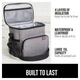 GORILLA GRIP Insulated Lunch Box Bag for Women Men,15L, Leakproof XL Reusable Soft Cooler Bags, Multiple Compartments, Mesh Pockets and Adjustable Strap, Food Tote Keeps Drinks Cold, 13x9, Light Gray