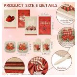 11 Pcs Valentine's Day Kitchen Decor and Accessories Set 3 Kitchen Mats 4 Love Heart Resistant Oven Mitts 4 Dish Towels,17x29&17x47 Inch Non Slip Rugs Valentine Decorations for Home