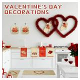 11 Pcs Valentine's Day Kitchen Decor and Accessories Set 3 Kitchen Mats 4 Love Heart Resistant Oven Mitts 4 Dish Towels,17x29&17x47 Inch Non Slip Rugs Valentine Decorations for Home