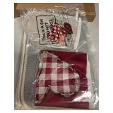 11 Pcs Valentine's Day Kitchen Decor and Accessories Set 3 Kitchen Mats 4 Love Heart Resistant Oven Mitts 4 Dish Towels,17x29&17x47 Inch Non Slip Rugs Valentine Decorations for Home