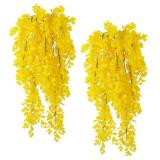 RECUTMS 4 Pack Artificial Hanging Plants Fake Eucalyptus Leaf Greenery Vine Plant UV Resistant Plastic Wall Decor for Ivy Patio Office Shelf Wedding (Pure Yellow)