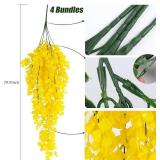 RECUTMS 4 Pack Artificial Hanging Plants Fake Eucalyptus Leaf Greenery Vine Plant UV Resistant Plastic Wall Decor for Ivy Patio Office Shelf Wedding (Pure Yellow)