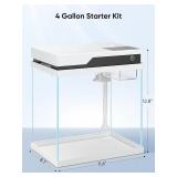 PONDON Smart Fish Tank 4 Gallon, Small Beta Fish Aquariums Startar Kit with Automatic Feeder, Glass Betta Tank with Filter and Light (4-Gal White)