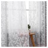 Leaf Jacquard Back Tab Curtains - White - 2x50x120