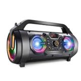 Bluetooth Speaker, 30W Portable Bluetooth Boombox with Subwoofer, FM Radio, RGB Colorful Lights, EQ, Stereo Sound, Booming Bass, 10H Playtime Wireless Party Speaker for Home, Outdoor, Travel, Camping Bluetooth Speaker, 30W Portable Bluetooth Boombox with Subwoofer, FM Radio, RGB Colorful Lights, EQ, Stereo Sound, Booming Bass, 10H Playtime Wireless Party Speaker for Home, Outdoor, Travel, Camping