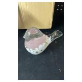 Hand-Blown Glass Bird Figurine with Pink and White Details Hand-Blown Glass Bird Figurine with Pink and White Details