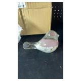 Hand-Blown Glass Bird Figurine with Pink and White Details Hand-Blown Glass Bird Figurine with Pink and White Details
