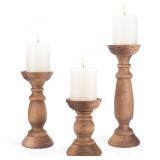Rustic Wooden Pillar Candle Holders Set of 3, 12'' 9'' 6'' Farmhouse Wood Candle Stand for Table Centerpieces, Vintage Tall Candleholders Fireplace Mantel Decor for Living Room, Brown Rustic Wooden Pillar Candle Holders Set of 3, 12'' 9'' 6'' Farmhouse Wood Candle Stand for Table Centerpieces, Vintage Tall Candleholders Fireplace Mantel Decor for Living Room, Brown