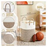 Laundry Basket,Woven Cotton Rope Laundry Hamper,Versatile Storage for Dirty Clothes,Baby Toys,and Blankets in Bathroom, Nursery,and Living Room (Brown, 60L) Laundry Basket,Woven Cotton Rope Laundry Hamper,Versatile Storage for Dirty Clothes,Baby Toys,and Blankets in Bathroom, Nursery,and Living Room (Brown, 60L)
