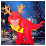 COMIN 6 FT Christmas Decorations Outdoor Inflatables Dinosaur with Christmas Antlers Blow Ups with Built-in LEDs for Yard Party Lawn Decor COMIN 6 FT Christmas Decorations Outdoor Inflatables Dinosaur with Christmas Antlers Blow Ups with Built-in LEDs for Yard Party Lawn Decor