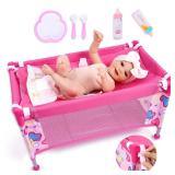 BABESIDE 7PCS Baby Doll Crib for 18'' Dolls, Baby Doll Bed with Storage Bag and Feeding Care Accessories Set , Toy Crib Doll Furniture for Girls Age 3+,Pack n Play Toy Gift for Kids BABESIDE 7PCS Baby Doll Crib for 18'' Dolls, Baby Doll Bed with Storage Bag and Feeding Care Accessories Set , Toy Crib Doll Furniture for Girls Age 3+,Pack n Play Toy Gift for Kids