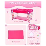 BABESIDE 7PCS Baby Doll Crib for 18'' Dolls, Baby Doll Bed with Storage Bag and Feeding Care Accessories Set , Toy Crib Doll Furniture for Girls Age 3+,Pack n Play Toy Gift for Kids BABESIDE 7PCS Baby Doll Crib for 18'' Dolls, Baby Doll Bed with Storage Bag and Feeding Care Accessories Set , Toy Crib Doll Furniture for Girls Age 3+,Pack n Play Toy Gift for Kids