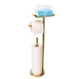 Exilon Toilet Paper Holder Stand for Bathroom Floor Freestanding Toilet Roll Dispenser Storages 4 Reserve Rolls, with Top Storage Shelf for Cell Phone (Brushed Gold) Exilon Toilet Paper Holder Stand for Bathroom Floor Freestanding Toilet Roll Dispenser Storages 4 Reserve Rolls, with Top Storage Shelf for Cell Phone (Brushed Gold)