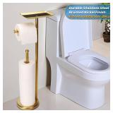 Exilon Toilet Paper Holder Stand for Bathroom Floor Freestanding Toilet Roll Dispenser Storages 4 Reserve Rolls, with Top Storage Shelf for Cell Phone (Brushed Gold) Exilon Toilet Paper Holder Stand for Bathroom Floor Freestanding Toilet Roll Dispenser Storages 4 Reserve Rolls, with Top Storage Shelf for Cell Phone (Brushed Gold)