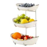 HOMKULA Ceramic Fruit Bowl for Kitchen Counter - 3 Tier Fruit Basket with Metal Stand, Tiered Fruit Stand for Countertop, Snack, Nuts, Cake, Dessert, Cute (Silver-rimmed, Small) HOMKULA Ceramic Fruit Bowl for Kitchen Counter - 3 Tier Fruit Basket with Metal Stand, Tiered Fruit Stand for Countertop, Snack, Nuts, Cake, Dessert, Cute (Silver-rimmed, Small)