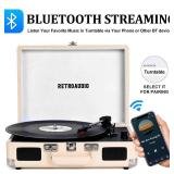 Vinyl Record Player Bluetooth Vintage Portable Suitcase Turntable with Built-in Speakers 3-Speed Belt-Driven Record Player Support RCA Output and Headphone Output (Warm White) Vinyl Record Player Bluetooth Vintage Portable Suitcase Turntable with Built-in Speakers 3-Speed Belt-Driven Record Player Support RCA Output and Headphone Output (Warm White)