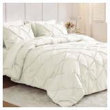 JOLLYVOGUE Queen Comforter Set 7 Pieces - Bed in a Bag Queen for All Season, Pintuck Bedding Comforter Sets with Comforter, Flat Sheet, Fitted Sheet and Pillowcases & Shams, Ivory JOLLYVOGUE Queen Comforter Set 7 Pieces - Bed in a Bag Queen for All Season, Pintuck Bedding Comforter Sets with Comforter, Flat Sheet, Fitted Sheet and Pillowcases & Shams, Ivory