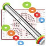 Rolling Pin and Pastry Baking Mat Set, Rolling Pins with Adjustable Thickness Rings, Stainless Steel Dough Roller for Baking Fondant, Pizza, Pie, Pastry, Pasta, Cookies (Red Mat) Rolling Pin and Pastry Baking Mat Set, Rolling Pins with Adjustable Thickness Rings, Stainless Steel Dough Roller for Baking Fondant, Pizza, Pie, Pastry, Pasta, Cookies (Red Mat)