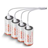 VEVOR Rechargeable D Batteries, 4 Pack, 1.5V 6000mWh Lithium D Battery with 4 in 1 USB-C Charge Cable, Recharge Up to 1000+ Cycles, Lithium-ion D Cell Batteries for Flashlights, Floodlight, Toys VEVOR Rechargeable D Batteries, 4 Pack, 1.5V 6000mWh Lithium D Battery with 4 in 1 USB-C Charge Cable, Recharge Up to 1000+ Cycles, Lithium-ion D Cell Batteries for Flashlights, Floodlight, Toys