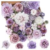 Floweroyal Artificial Flowers Combo Purple Flowers Mix Silk Flowers Dahlia Roses with Stems for DIY Wedding Bridal Bouquets, Baby Shower, Floral Arrangement, Table Centerpieces, Home Decorations. Floweroyal Artificial Flowers Combo Purple Flowers Mix Silk Flowers Dahlia Roses with Stems for DIY Wedding Bridal Bouquets, Baby Shower, Floral Arrangement, Table Centerpieces, Home Decorations.