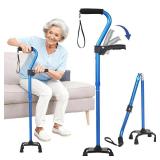 Stand Assist Aid for Elderly - 4-Pronged Stability Cane with Adjustable Foldable Design & Rise Assistance Grip to Reduce Strain When Standing Up (Blue) Stand Assist Aid for Elderly - 4-Pronged Stability Cane with Adjustable Foldable Design & Rise Assistance Grip to Reduce Strain When Standing Up (Blue)