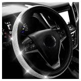New Diamond Leather Steering Wheel Cover with Bling Bling Crystal Rhinestones, Universal Fit 15 Inch Car Wheel Protector for Women Girls Black New Diamond Leather Steering Wheel Cover with Bling Bling Crystal Rhinestones, Universal Fit 15 Inch Car Wheel Protector for Women Girls Black