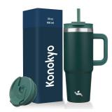 Konokyo 30 oz Tumbler with Handle and 2 Straws,2 in 1 Lid Insulated Water Bottle Stainless Steel Travel Coffee Mug,Dark Green Konokyo 30 oz Tumbler with Handle and 2 Straws,2 in 1 Lid Insulated Water Bottle Stainless Steel Travel Coffee Mug,Dark Green
