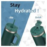 Konokyo 30 oz Tumbler with Handle and 2 Straws,2 in 1 Lid Insulated Water Bottle Stainless Steel Travel Coffee Mug,Dark Green Konokyo 30 oz Tumbler with Handle and 2 Straws,2 in 1 Lid Insulated Water Bottle Stainless Steel Travel Coffee Mug,Dark Green